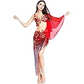 ROYAL SMEELA Belly Dancer Costume for Women Belly Dancing Skirt Sequin Sexy Belly Dance Bra and Shawl Carnival Outfit