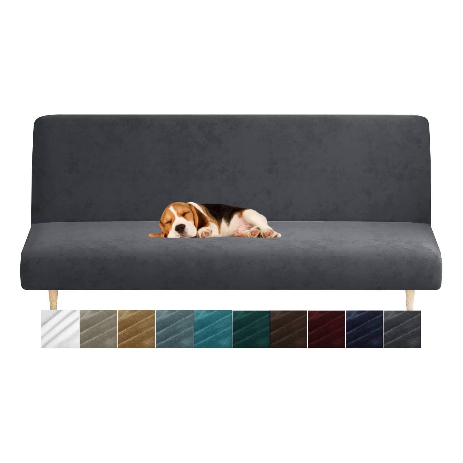 CHELZEN Velvet Futon Cover High Stretch Armless Couch Covers Spandex Fabric Sofa Bed Slipcover Anti Slip Furniture Protector (Futon, Gray) — image 1