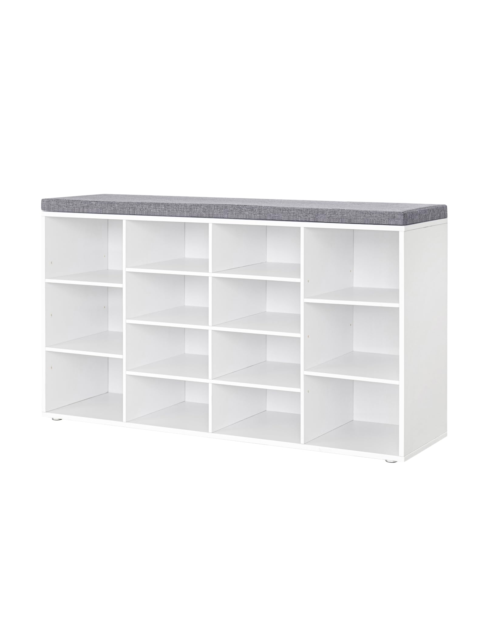 Photo 1 of DINZI LVJ Shoe Storage Bench with Cushion, 14-Cubby Shoe Rack, Adjustable Shelves, Multifunctional Shoe Organizer Bench for Entryway, Mudroom, Hallway, Living Room, Bedroom and Garage, White