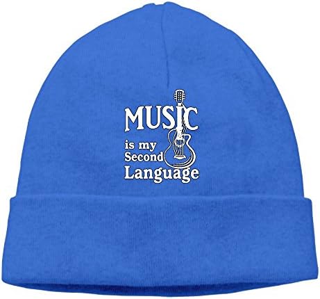 Music Is My Second Language Guitar Unisex Warm Winter Hat Knit Skull Beanie Slouchy Beanie Hat/Cap RoyalBlue