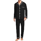 SWOMOG Men Pajamas Set Comfy Modal Pjs Button Down Sleepwear 2 Piece Long Sleeve Lounge Set Soft Nightwear with Pockets