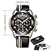 LIGE Watches for Men Sports Chronograph Waterproof Analog Quartz Watch with Black Leather Band Classic Casual Big Face Mens Wrist Watch Gold Black