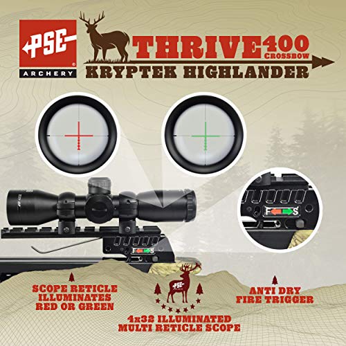PSE Thrive 400 Crossbow Kryptek Highlander 175lbs 4x32 Illuminated Scope Package