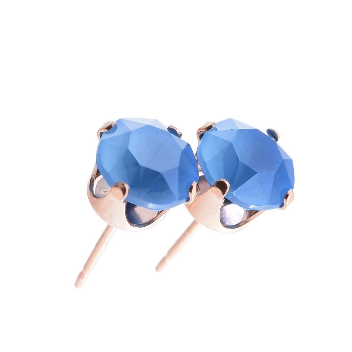 pewterhooter Rose Gold plated Sterling Silver Stud Earrings for Women (Summer Blue)