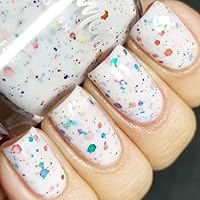 Oh Splat White Glitter Nail Polish with Rainbow Glitters- 0.5 oz Full Sized Bottle