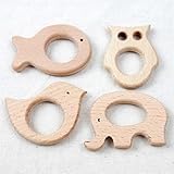 Set of 4pc Wooden Teethers Handmade Wooden Elephant Teether Fish Bird Owl Teethers Beech Wood Pendant