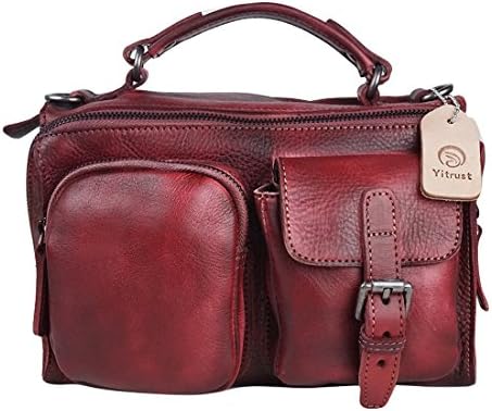 Yitrust Vintage Style Leather handbags Shoulder Bag Cross-Body Bags with Multi Pockets for Men and Women (Red)