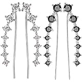 2 Pairs 7 Crystals Ear Cuffs Hoop Climber Earrings Ear Crawler Cuff Earring for Women Girls Favors (Color Set 1)