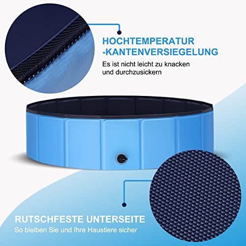 Ezilif Dog Pool for Large and Small Dogs, Foldable Dog Pool, Non-Slip, 120 x 30 cm Swimming Pool for Dogs, Thickened PVC, Paddling Pool, Dog Wear-Resistant, Dog Bathtub, Swimming Pool for Children