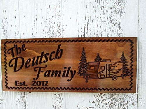 Custom Camping Sign with Pull behind Camper, Family Campsite Sign, C104