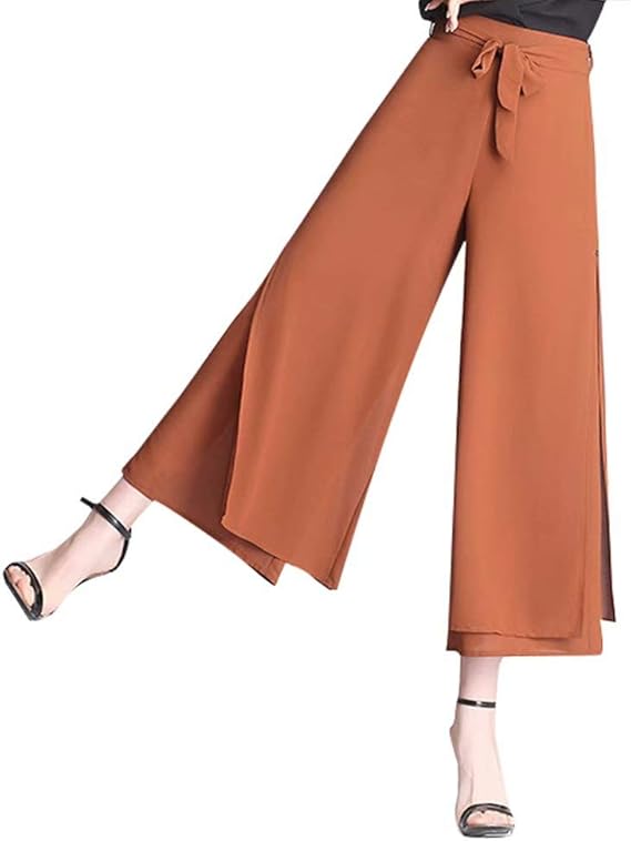 Amazon Co Jp Ecrisdoo シフォン ワイドパンツ ガウチョ パンツ ズボン レディース ふんわり フレアパンツ スリット オフィス カジュアル きれいめ 通勤 シンプル 美脚 大きいサイズ 服 ファッション小物
