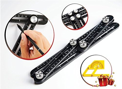 Universal Angularizer Ruler - Multi Angle Measuring Tool - Aluminum Alloy Multi Functional Ruler(Black) - Angleizer Measurement Template Tool- Metal - Easy Angle Ruler (Plastic Protractor as Bonus)
