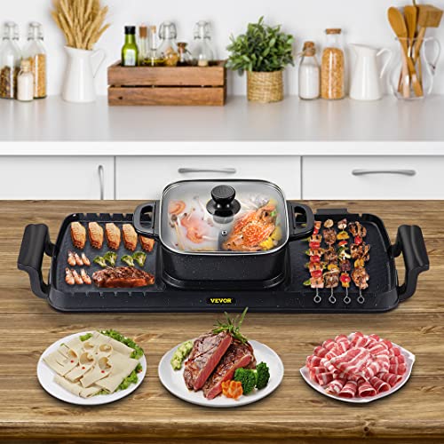 VEVOR 2 in 1 Electric Grill and Hot Pot, 2400W BBQ Pan Grill and Hot