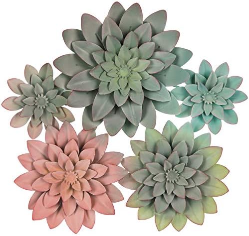 Plaques & Wall Art - 3D Metal Succulent Wall Decor - Multicolored Cluster , Hand Painted, Hanging Metal Flowers Wall Decor for Living Room, Bedroom, Kitchen, Bathroom - Flower Wall Art for Indoor & Outdoor Decor
