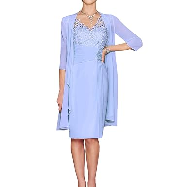 ShineGown Mutter der Braut Kleider Zwei Stück knielangen Sweetheart Plissee Applique Chiffon Spitze Lange Jacke