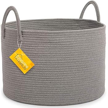 Amazon.com: OrganiHaus XXL Extra Large Grey Cotton Rope Basket | 20"x13 ...