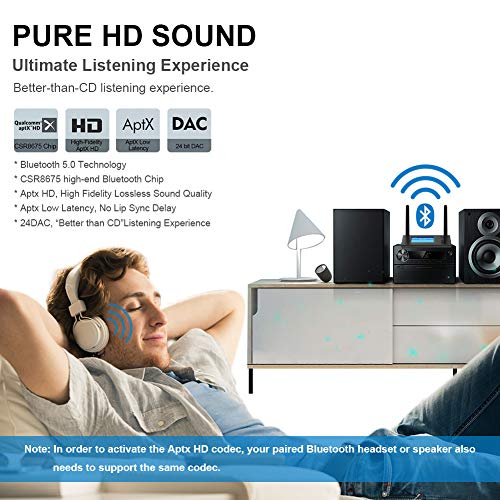 Bluetooth 5.0 Transmitter Receiver with LED Display 3 in 1 Long Range Audio Adapter for TV,PC,Home Stereo Speaker, aptX Low Latency Dual-Link Adapter for 2 Headphones,Optical 3.5mm AUX RCA (Iron gray) - Thumbnail 4
