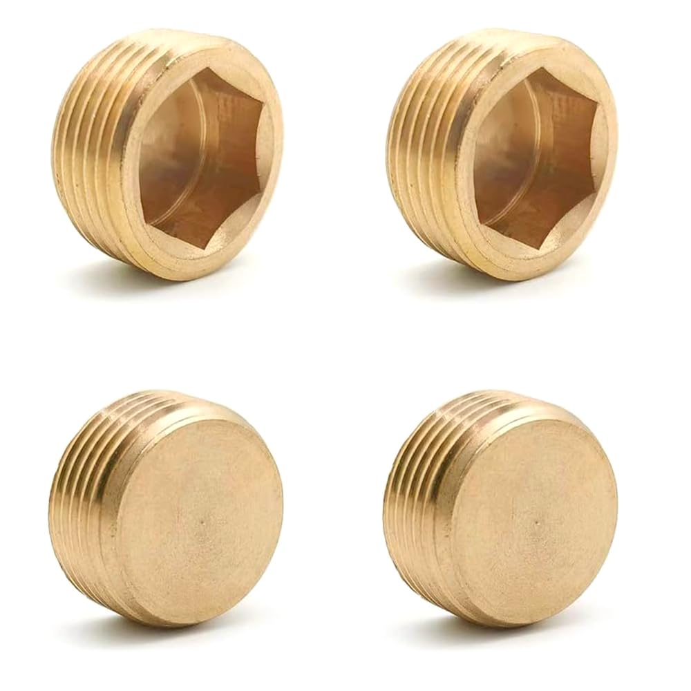 KtbeYTi 4 Pcs Male Thread Brass Internal Hex Head 3/4 inches Brass Internal Hex Pipe Plug Socket Pipe Plugs End Cap, for Water Fuel Pipeline etc