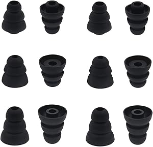BLLQ 6 Pairs Replacement Triple Flange Conical Ear Tips Earbuds Eartips Silicone Buds for Most in Ear Headphones (Sony Senso Powerbeats Jaybird etc.) Black [S/M/L 3 Size] (3flange Tips 3)