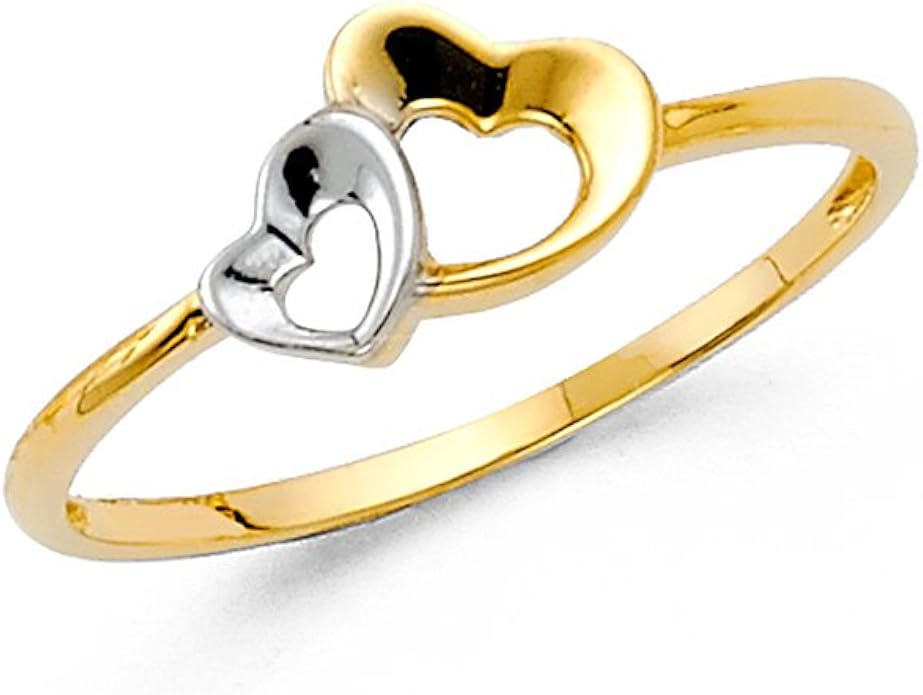 Paradise Jewelers 14K Solid Gold Two Tone Hearts Fancy Ring, Size 9.5