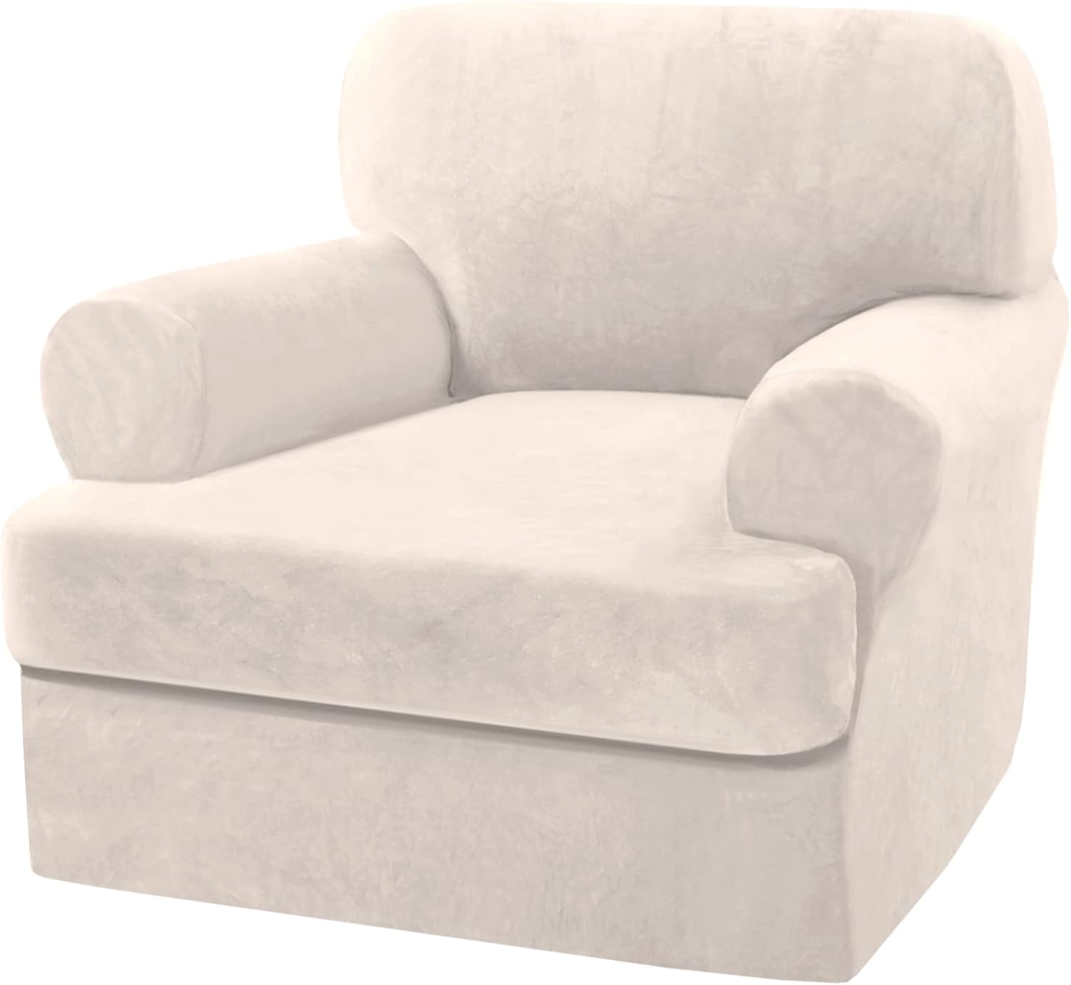 Slipcovers - Sofa Cover 2 Piece T Cushion Armchair Slipcovers Thick Velvet Couch Cover Furniture Protector Stretch T Cushion Sofa Covers for 1 Cushion Couch with 1 Individual T Cushion Covers Washable, Ivory