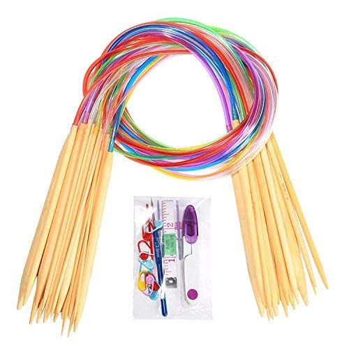 18 Pairs Bamboo Knitting Needles Set, BetyBedy Circular Wooden Knitting Needles with Colorful Plastic Tube, Small Tools for Weave are Included, 18 Sizes: 2mm - 10mm, 31.5" Length - Thumbnail 6