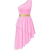 ELLYDOOR Praise Dance Overlays Dress for Women One Shulder Sleeveless Irregular Flowy Hem Worship Lyrical Dance Costume