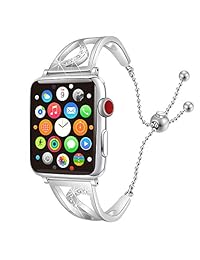 Connics Bling correas compatible Apple Watch Iwatch Band Series 4 1.575 in, Series 3 2   1 1.496 in, pulsera de acero inoxidable con diamantes de imitación para mujer