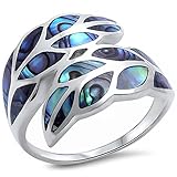 Abalone Leaf Shell .925 Sterling Silver Ring Size 8