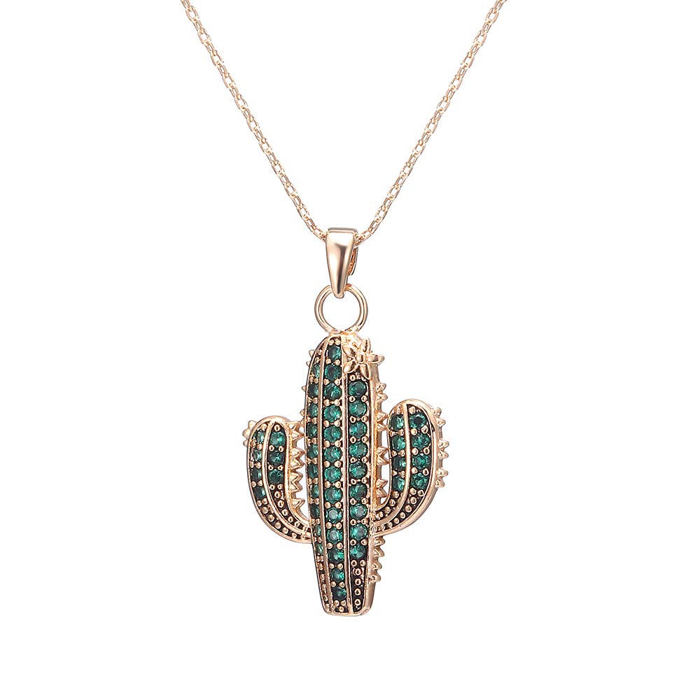 Women Necklace Cactus Pendant Gold Plated Necklace for Women