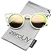 zeroUV Womens Fashion Round Metal Cut-Out Flash Mirror Lens Cat Eye Sunglasses (Gold/Pink Green Mirror)