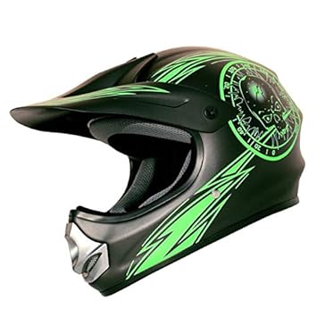 Saferide | Helm Motorrad Schwarz-Grün Matt 57-58 cm Quad Roller Cross Kinder ab 3 Jahre Enduro Regenschutz Sturzhelm Motorrad