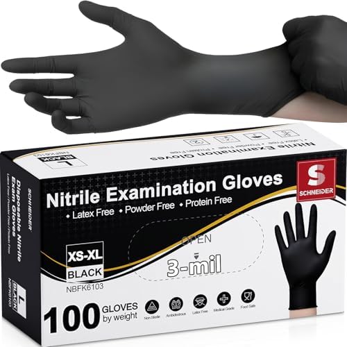 Amazon.com: Schneider Nitrile Exam Gloves, 4 Mil Black Gloves