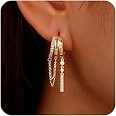 AFSITNIG Dangle Earrings for Women,14K Gold Plated 925 Sterling Silver Posts Drop Dangle Chain Earrings Dainty Gold Triple Huggie Hoop Earring Hypoallergenic Trendy Statement Earring Fashion Jewelry