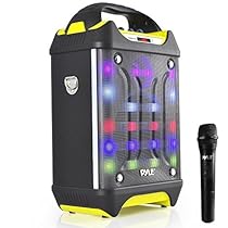 Pyle Wireless PA System Karaoke Speaker Flashing DJ Lights, Built-in Rechargeable Battery,Bluetooth Wireless Microphone, Recording Ability, MP3/USB/SD/FM  (PWMA275BT)
