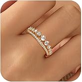 925 Sterling Silver Wedding Bands Rings for Women Dainty CZ Cubic Zirconia Half Eternity Stackable Double Ring for Her 14K Gold Plated White Diamond Engagement Ring Birthday Wedding Jewelry Gift