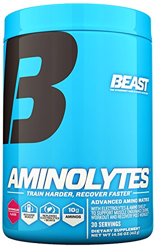 Beast Sports Aminolytes Amino Acid Powder. Intra-Workout/Post-Workout Formula with 10 Gms of Aminos, 5 Gms of BCAA plus Electrolyte for Endurance and  Rapid Recovery. 14.6 Oz, 30 Servings, Watermelon