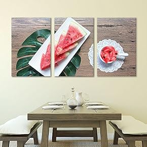 3 Panel Canvas Wall Art - Watermelon Slices on Rustic Wood Table - Giclee Print Gallery Wrap Modern Home Art Ready to Hang - 16"x24" x 3 Panels