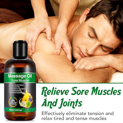 Massage Oil 250ML for Sore Muscle Relief, Soothing Blend with Menthol for Relaxation & Post-Workout Care – Lightweight, Fast-Absorbing Massage Oil for Neck, Shoulder & Back
