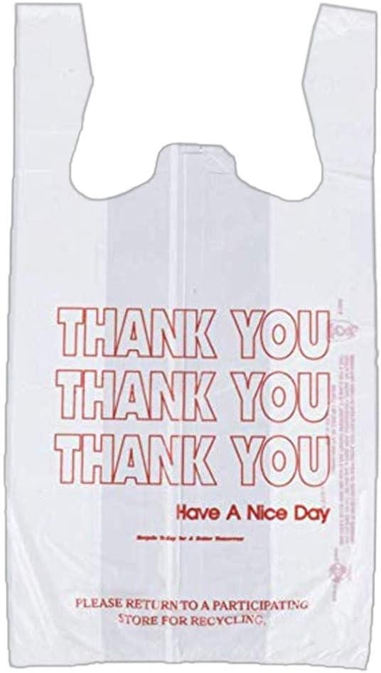 Netko Thank You Shopping Bags - Plastic Grocery Reusable White Bags | T-shirt Bags | Heavy Duty Gift Carrier Market Bags in Bulk 55 Pack