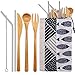 Sunshane Bamboo Travel Utensils Reusable Bamboo Cutlery Flatware Set Include Fork Spoon Knife Metal Straw Clean Brush with Carrying Bag (3 Set, Color Set 7)