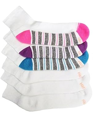 Women's ComfortBlend Ankle Socks 6-Pack Hanes 403/6P 5-9 White/Pink