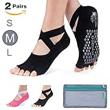 Hylaea Yoga Socks for Women, Non Slip Grip Socks for Pilates, Ballet, Barre, Bikram, Studio, Workout (Black/Watermelon Red, Small/Medium (Women's shoe 6-11))