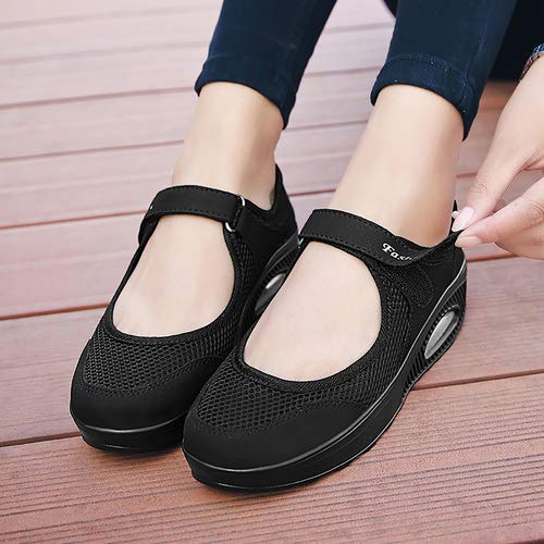 aeepd Women Nurse Shoes Walking Slip On Sneakers Mary Jane Velcro Breathable Mesh Platform Rocker Bottom Black