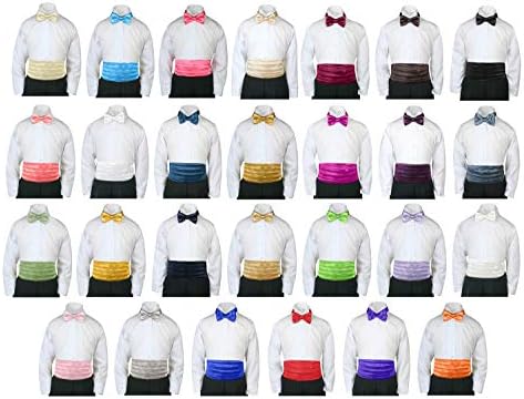 Formal Wedding Color Satin Bow tie & Cummerbund Set Only Boy Baby Toddler Sm-28 (SM-XL (22"-26"), Black)