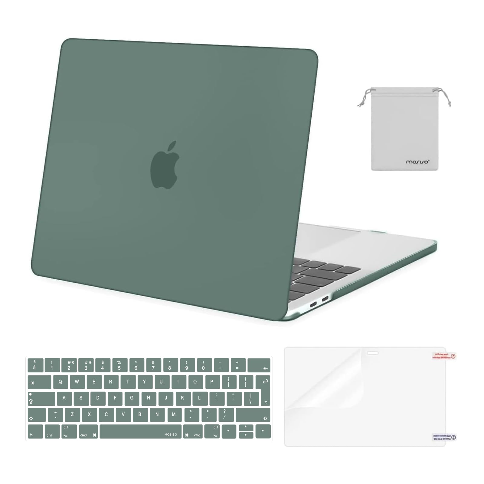 MOSISO Compatible with MacBook Pro 13 inch Case M2 M1 2026 2025 2024 2023-2016 A2338 A2289 A2251 A2159 A1989 A1706 A1708, Plastic Hard Shell Cover &Keyboard Skin&Screen Film&Pouch, Midnight Green