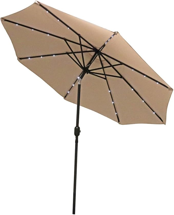 Sunnydaze Solar Outdoor Patio Umbrella With Led Lights Tilt Crank Aluminum 9 Foot Beige Garden Outdoor Amazon Com
