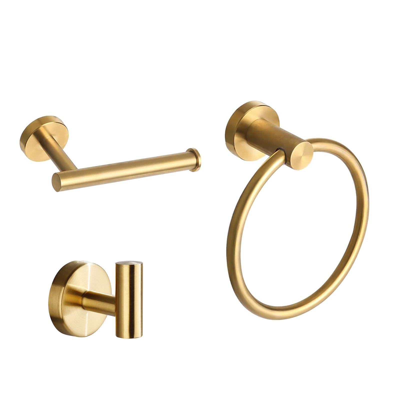 Hand Towel Holder Wall Mounted - Gold Towel Rail + Toilet Roll Holder + Towel Hook For Bathrooms 3 Set 090309