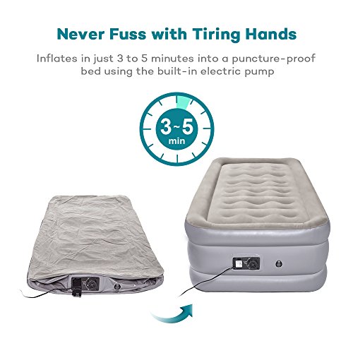 Air Mattress with Built-in Electric Pump, Sable Twin size Inflatable Airbed for Camping, Travelling, Overnight Guests, Height 20 Inches