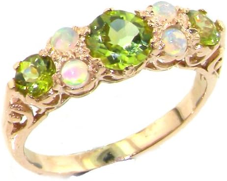 Luxury 9ct Rose Gold Womens Peridot & Opal Vintage Style Eternity Band Ring